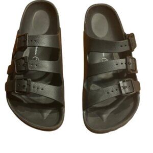 Size 6 Jessica Carlyle Adjustable Black Triple Strap  Slides Sandals Like New